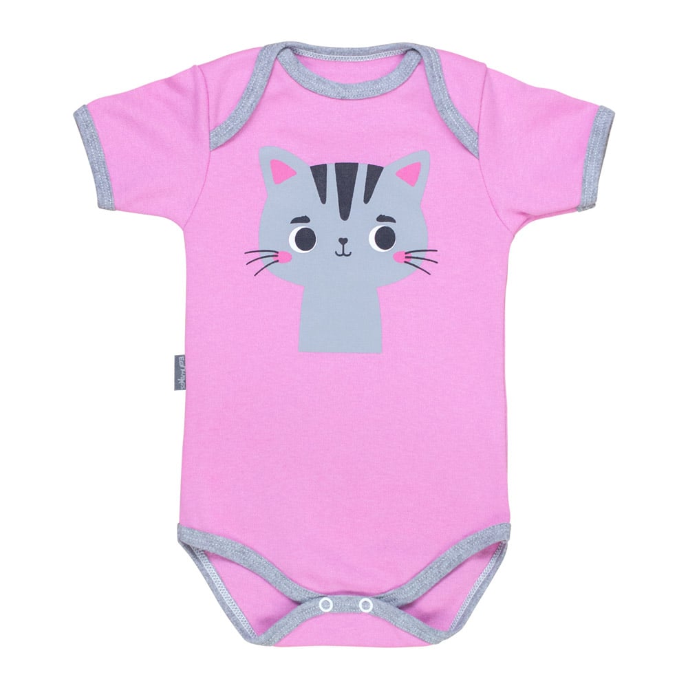 Body Bebê Rosa Gatinha Para Meninas De 0 A 12 Meses