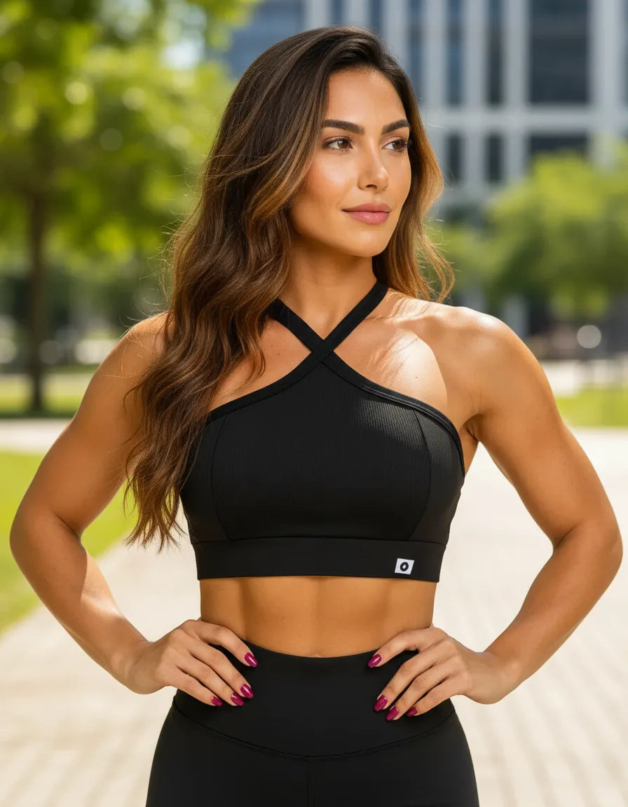 Top Cropped Fitness de Alta Compressão Alças Cruzadas Sem Bojo - Kineton Fit
