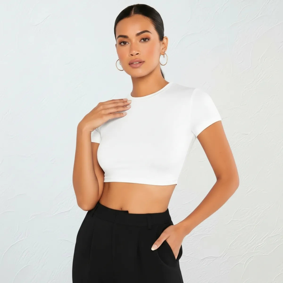 Camiseta Cropped Fitness Manga Curta Tecido Duplo Premium - Kineton Fit