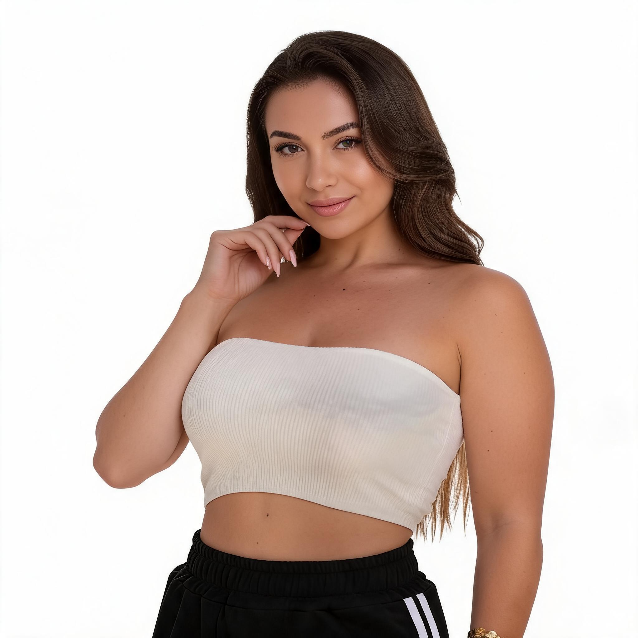 Top Faixa Canelado Sem Costura Tomara que Caia Poliamida - Kineton Fit