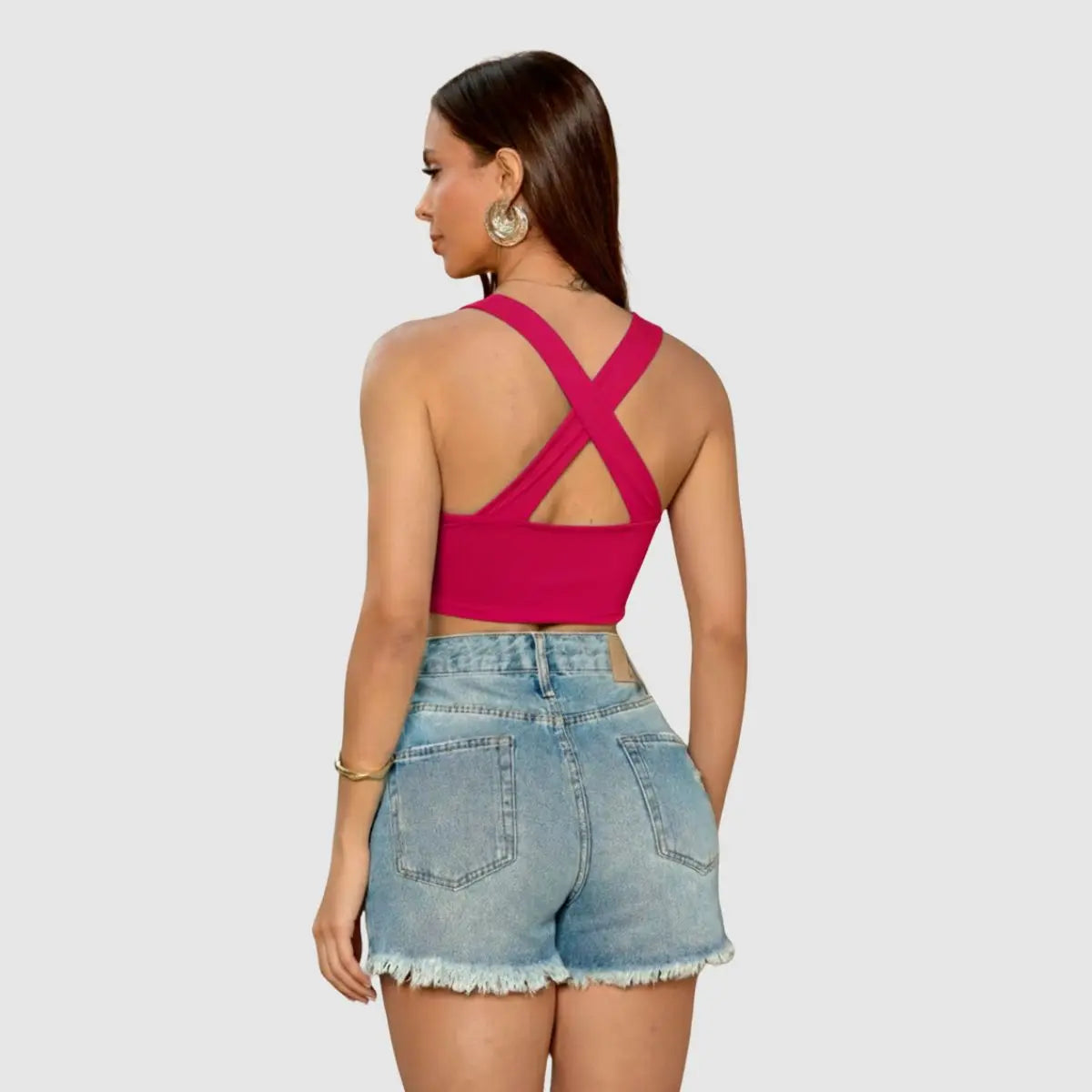 Cropped Fitness de Alta Compressão Alças Cruzadas com Bojo Integrado - Kineton Fit