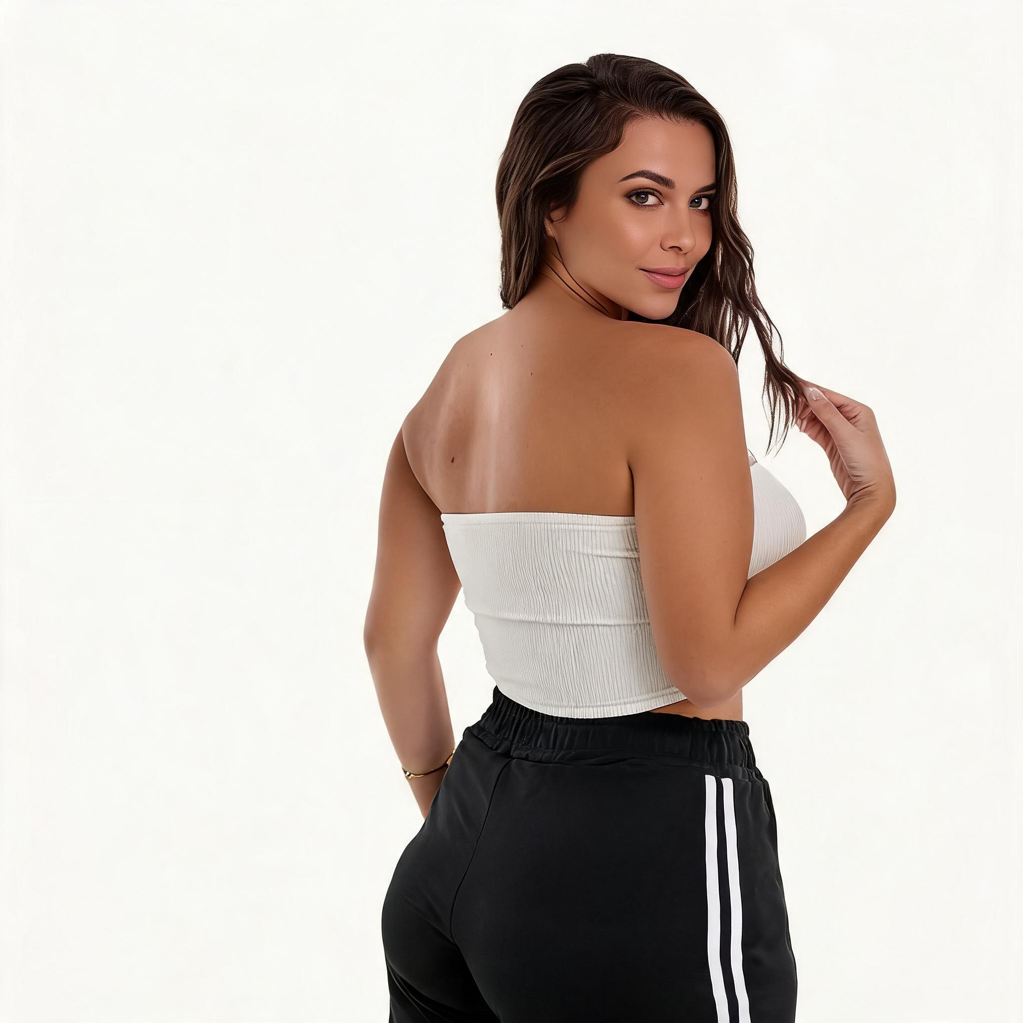 Top Faixa Canelado Sem Costura Tomara que Caia Poliamida - Kineton Fit