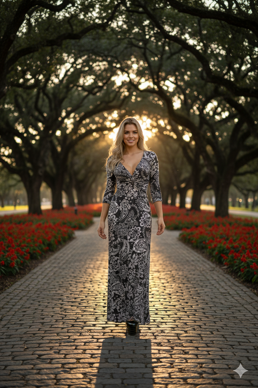 Vestido Longo Viscolycra Decotado Estampado