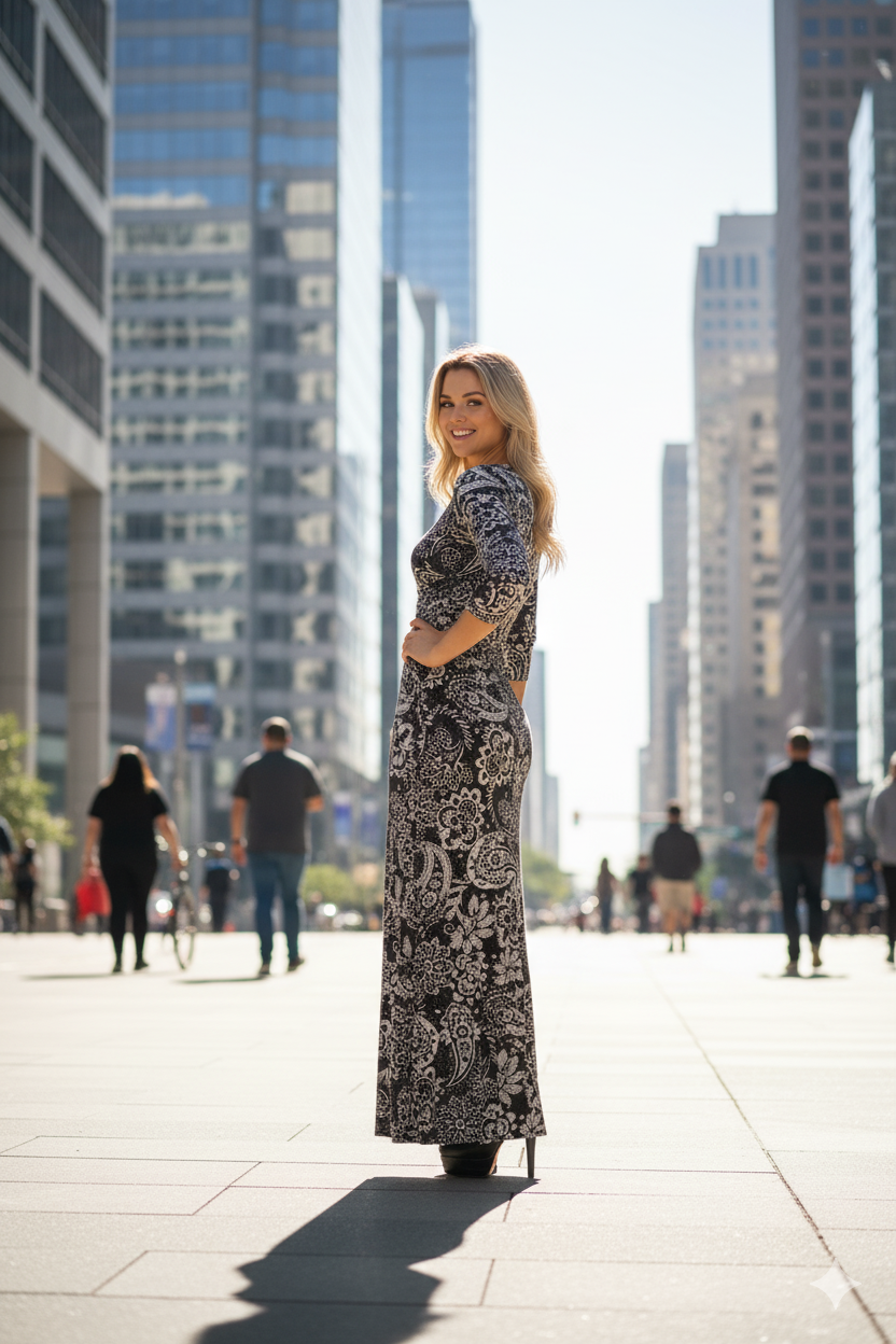 Vestido Longo Viscolycra Decotado Estampado