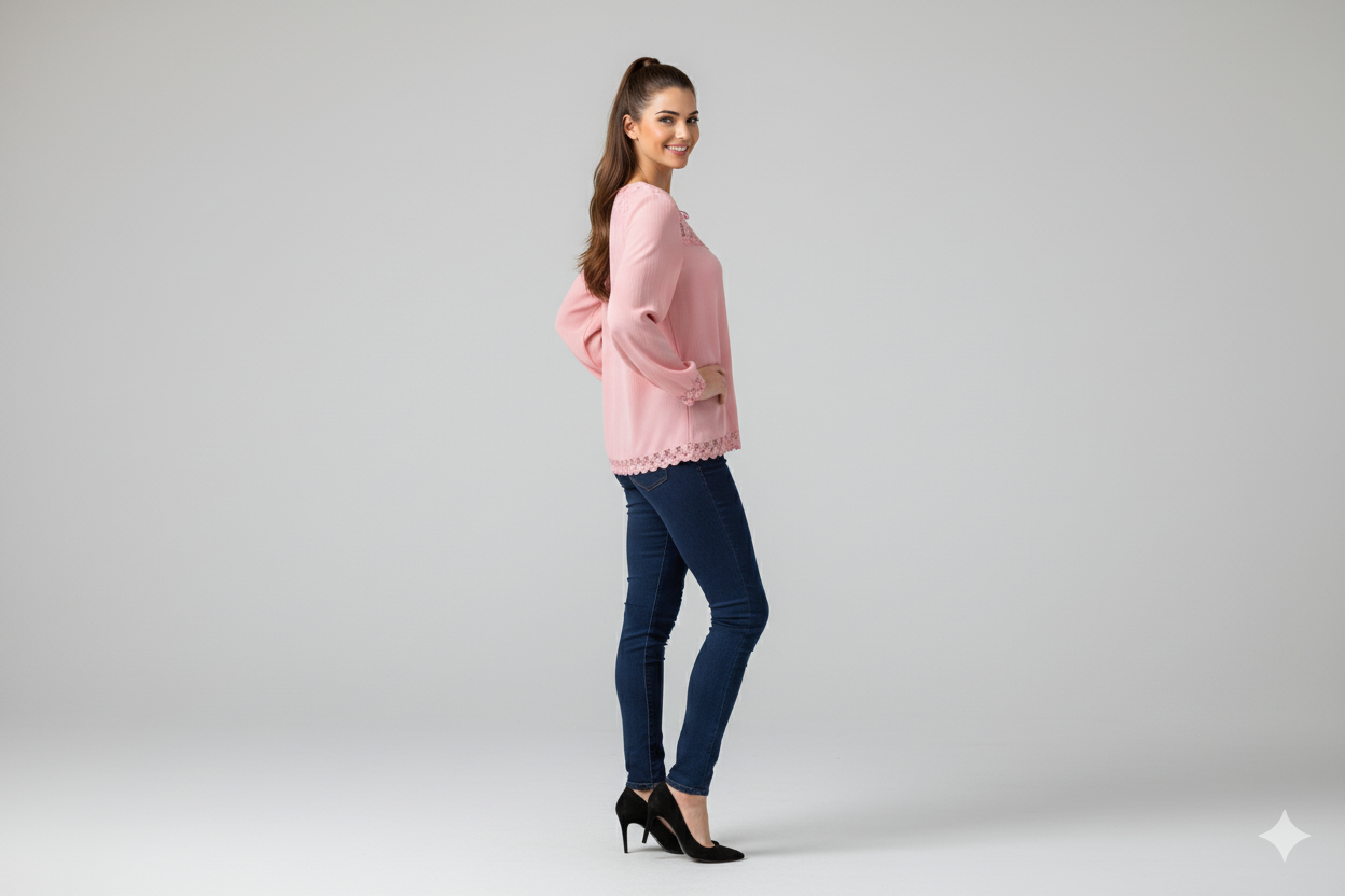 Blusa Crepe Tule No Peito Manga Longa