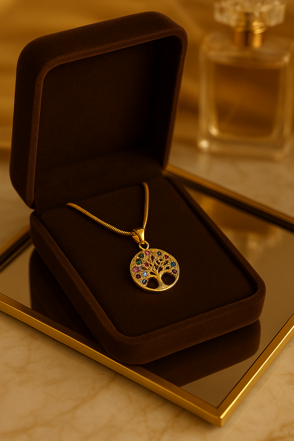 Colar Pingente árvore Da Vida Com Zircônias Coloridas Banhado Em Ouro 18k