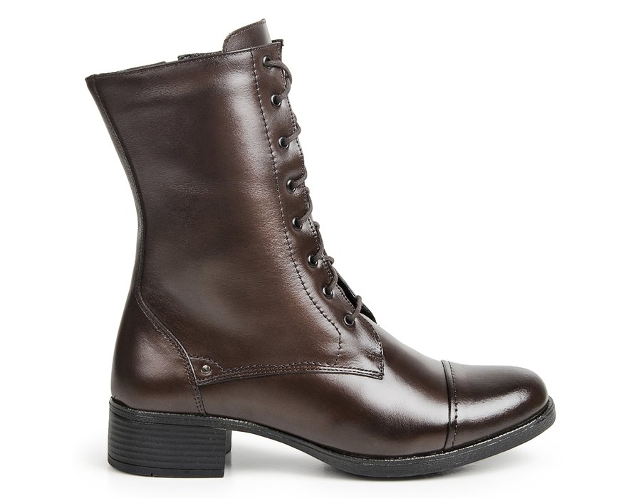 Bota Coturno Feminina Bárbara Barros Couro Legítimo Comfort Café